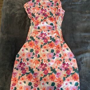 SHEIN Pink and Orange Strapless Sheath Dress